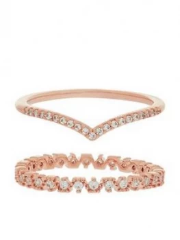 Image of Accessorize Z x2 Wishbone Sparkle Ring Set - Rose Gold Size M Women