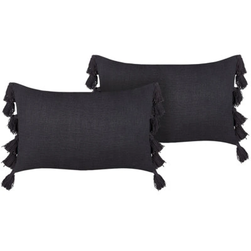 Image of Beliani Set Of 2 Decorative Cushions Lythrum Cotton 45 X 45cm Dark Grey Solid
