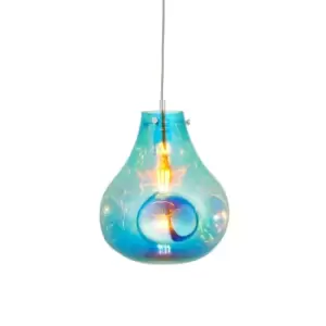 Image of Perugia Single Pendant Ceiling Lamp, Petrol Metallic Glass, Chrome Plate