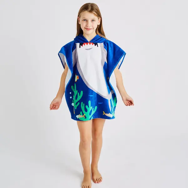 Image of Shark Poncho Towel Blue