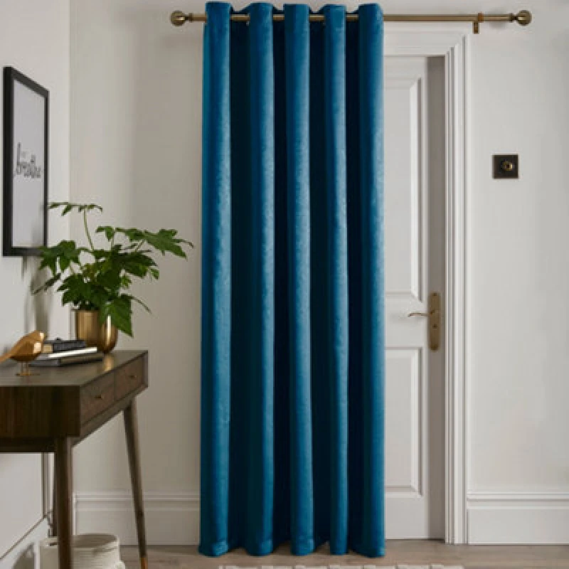 Image of Fusion Strata Single Panel Eyelet Door Curtain in Teal Eyelet Curtains 66x84in Green 70611618002
