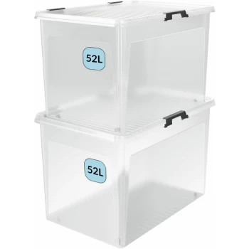 Image of Markenartikel - Storage Box with Lids Stackable Clear Plastic BPS Free Bedroom Living Room Childrens Room Transparent Multipurpose 52L 24L 2x52L (de)