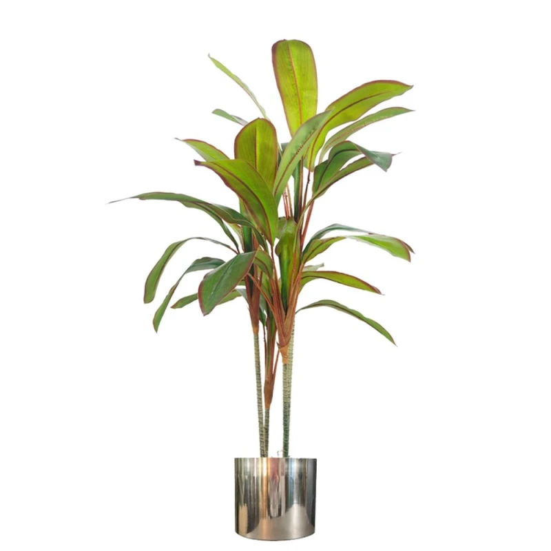 Image of Leaf 100cm Artificial Realistic Dracaena Tropical Plant with Silver Metal Plater Green