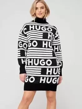 Image of HUGO Sisminy Logo Knitted Dress - Black, Size XS, Women