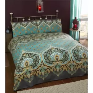 Image of Emerald Traditional Ethnic Double Duvet Quilt Cover & 2 Pillowcase Bedding Bed Set Teal