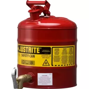 Image of Type I Shelf Safety Can, 5 gallon, bottom 08902 faucet, S/S flame arrester, Steel, Red.