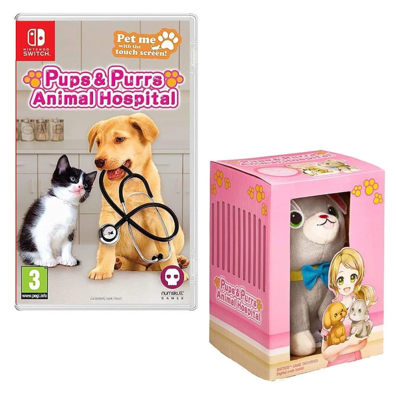 Image of Numskull Games Pups & Purrs Animal Hospital Game + Cat Plushie