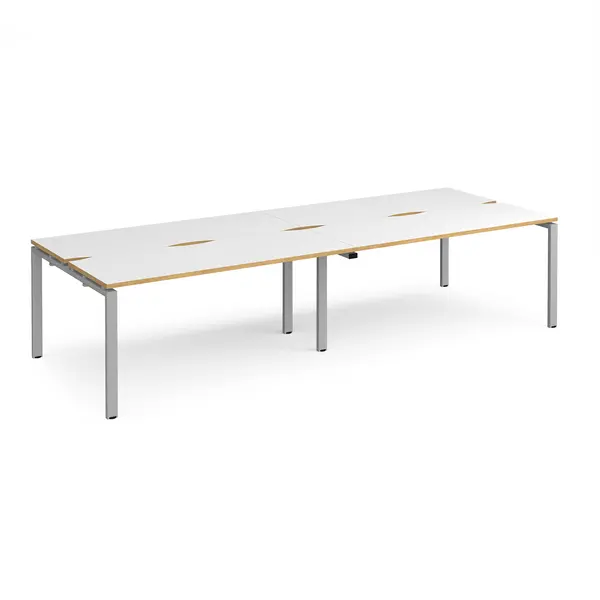 Image of Adapt double back to back desks 3200mm x 1200mm - silver frame, white top with oak edging
