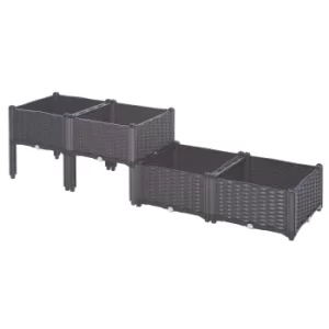Image of Outsunny PP Set Of 4 Raised Outdoor Garden Planter Box Brown