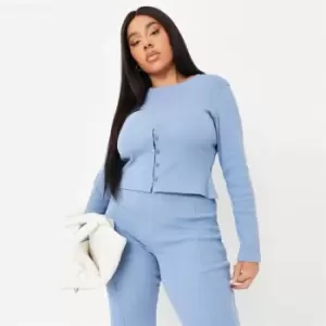 Image of Missguided Plus Coord Rib Split Button Top - Blue
