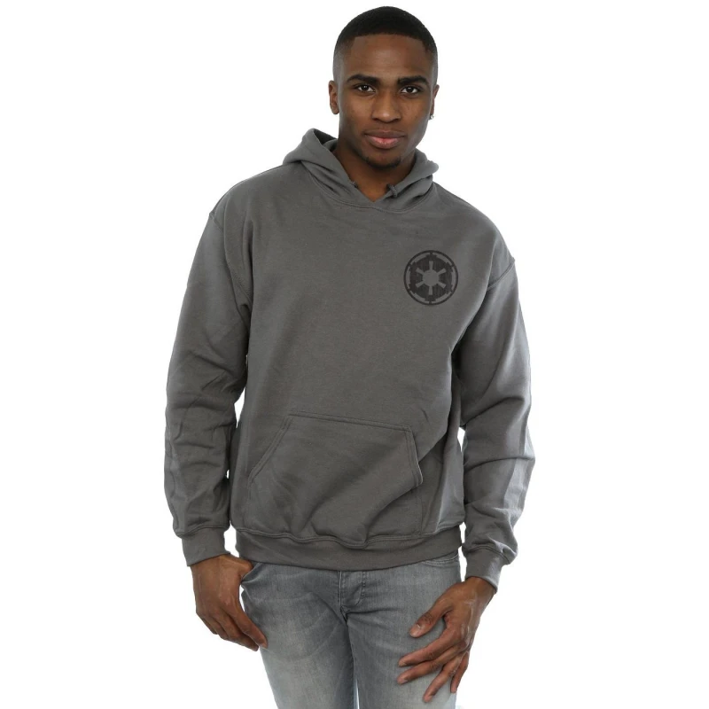 Image of Star Wars Star Wars Men The Mandalorian Galactic Empire Insignia Breast Print Hoodie in Charcoal Size: Small Charcoal S Male 5059400119435