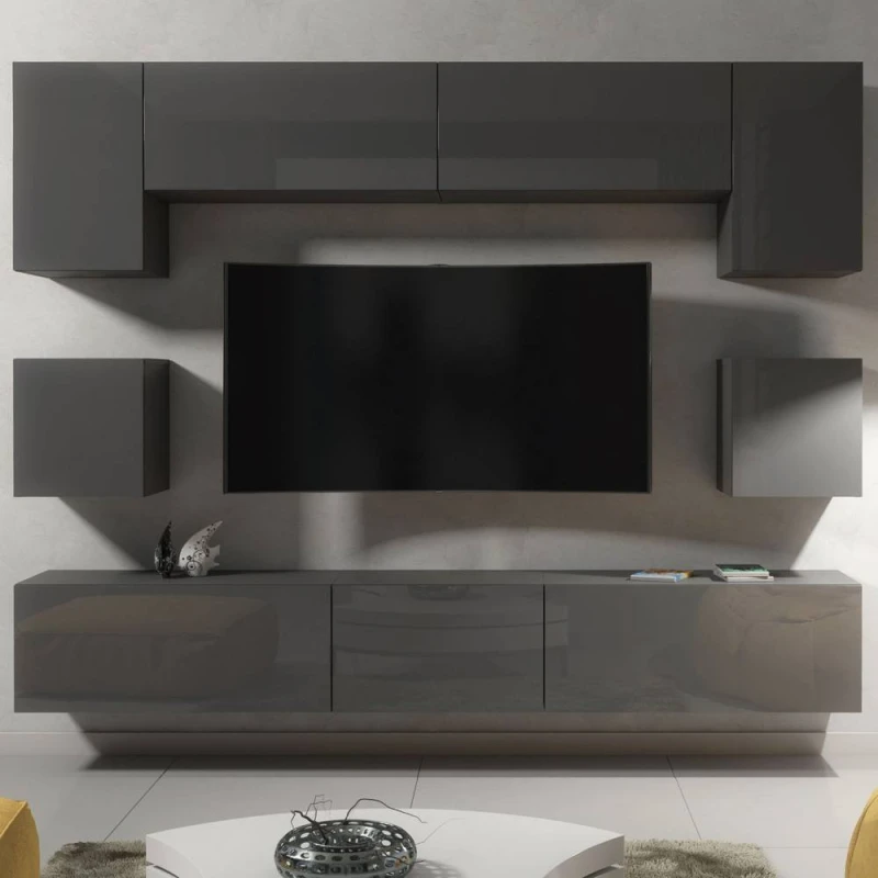 Image of Creative Furniture Panorama Wall TV Unit - Dark Grey with Gloss Doors Dark Grey Unisex