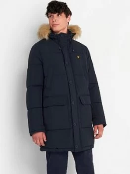 Image of Lyle & Scott Heavyweight Longline Padded Jacket - Dark Navy, Size S, Men