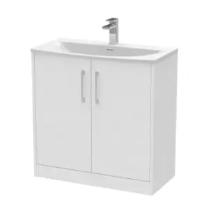 Image of Hudson Reed Juno 800mm Floor Standing 2 Door Vanity & Curved Basin - White Ash