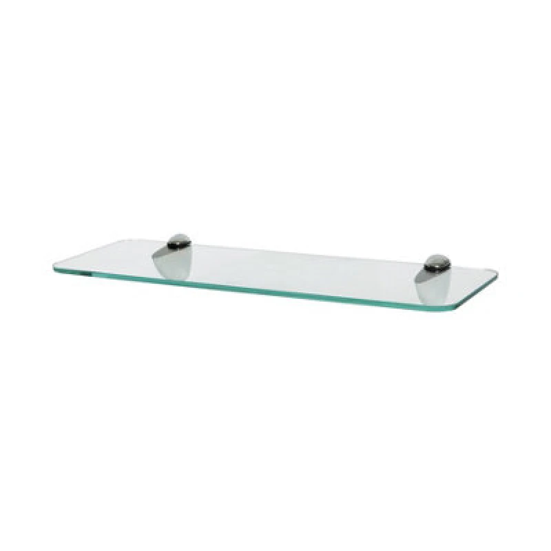 Image of Harbour Housewares Rounded Floating Glass Shelf - 40Cm - Silver Brackets - Bathroom Shower Storage Vanity Display Unit Shelf