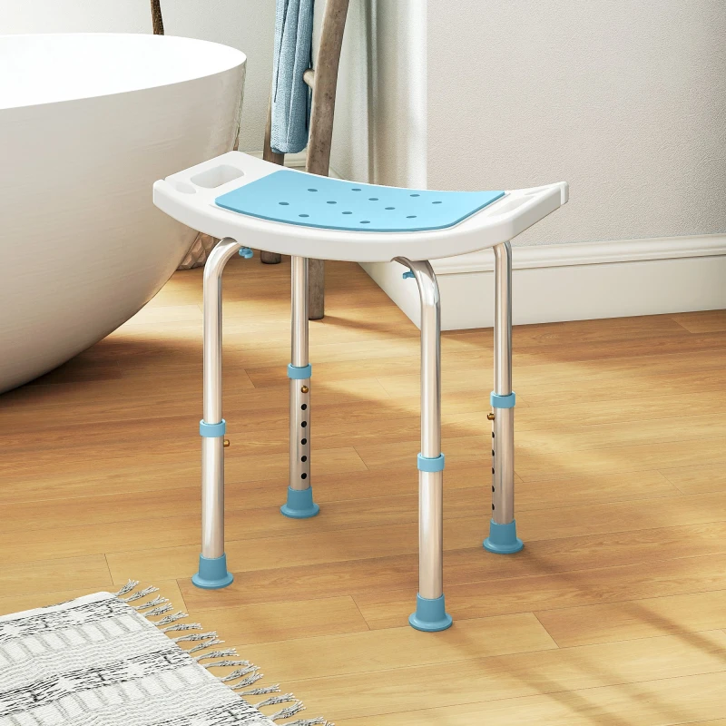 Image of HOMCOM HOMCOM Adjustable Aluminium Bath Stool Shower Chair Non-Slip w/ Shower Hole in Turquoise Turquoise One Size Unisex 5063603063877