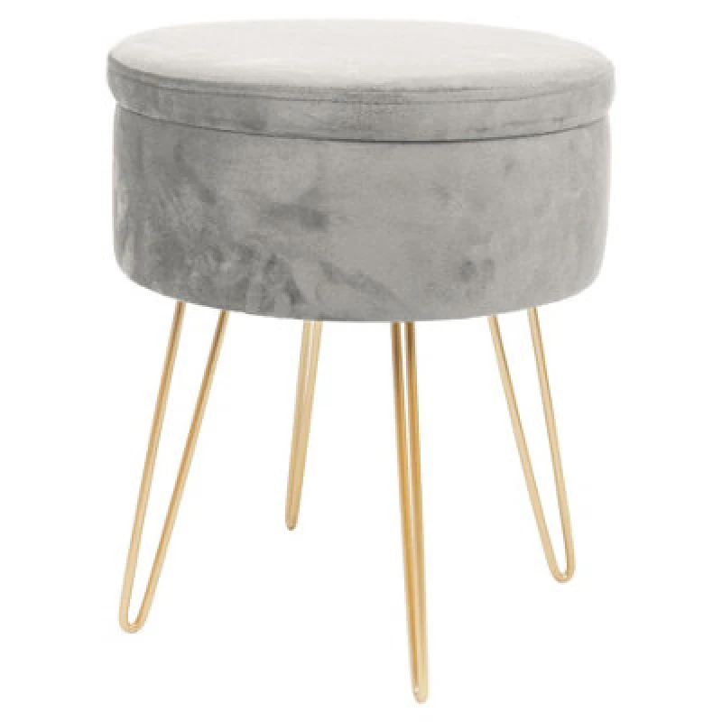 Image of Harbour Housewares Velvet Storage Footstool - Round Modern Dressing Table Footstool Vanity Seat Chair - 45 X 36Cm - Grey/gold