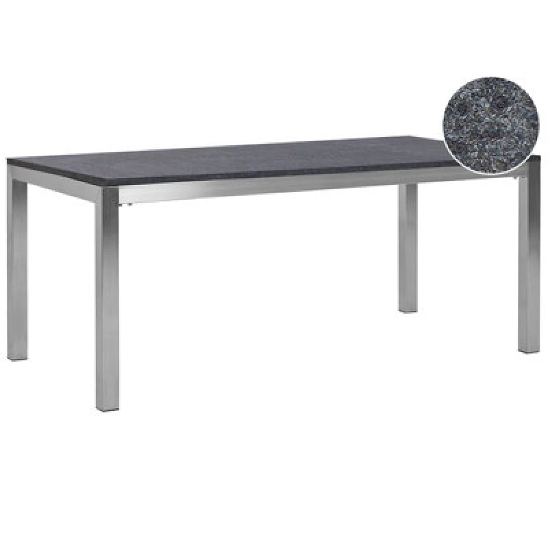 Image of Beliani Garden Dining Table Grosseto 180 Cm 90 Cm Flamed Granite Graphite Grey