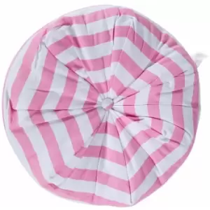 Image of HOMESCAPES Pink and White Stripe Pleated Round Floor Cushion - Pink