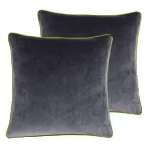 Image of Paoletti Meridian Twin Pack Polyester Filled Cushions Charcoal/Moss