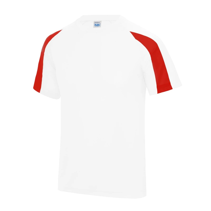 Image of AWDis Just Cool Contrast Plain Sports T-Shirt in White Size: 12-13 Years White Unisex 12-13 Years