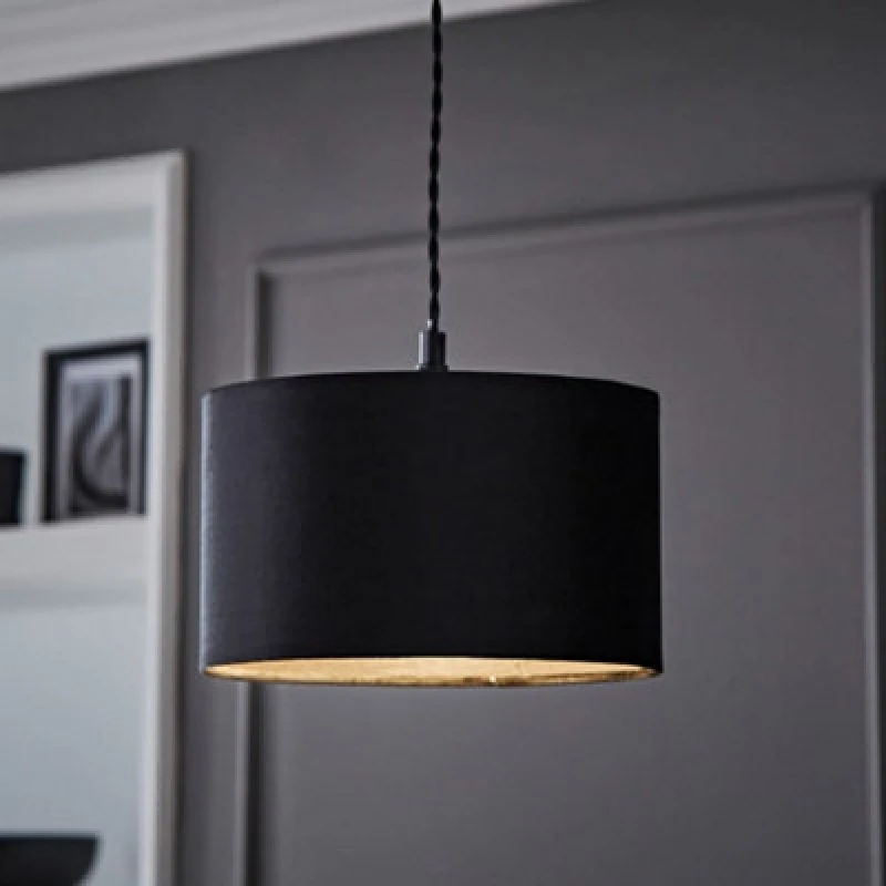 Image of ValueLights Reni Black Velvet Drum Ceiling Lamp Shade Black
