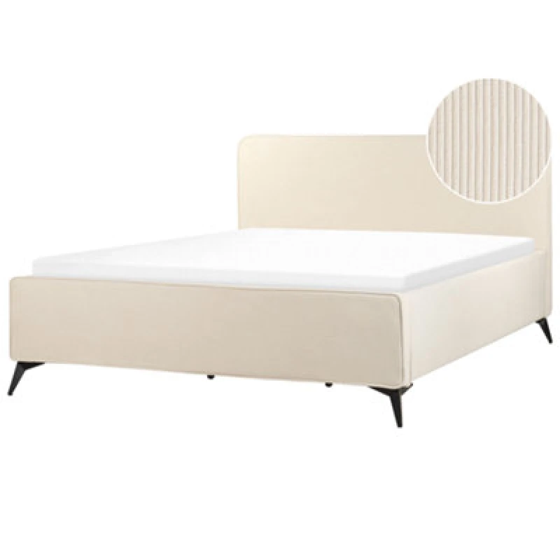 Image of Beliani Bed Corduroy Valognes 180 X 200 Cm (Eu Super King) Light Beige