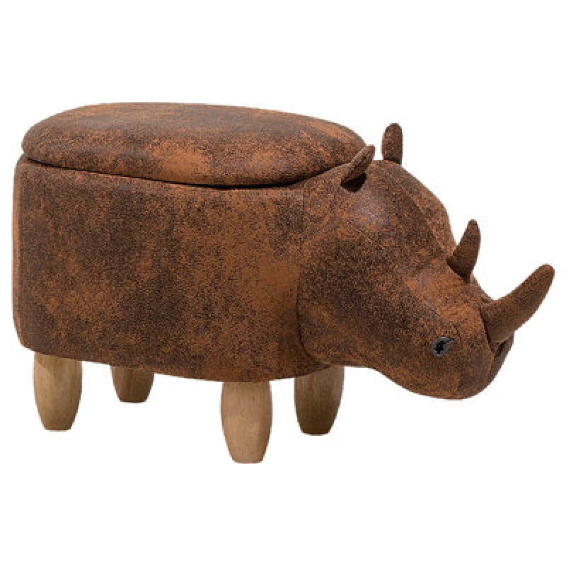 Image of Beliani Storage Animal Stool Rhino Faux Leather Light Brown Rhino