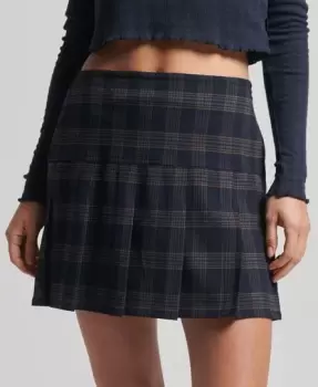 Image of Superdry Womens Vintage Tweed Pleat Mini Skirt Navy / Navy/Gold Check - Size: 14