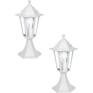 Image of 2 PACK IP44 Outdoor Pedestal Light White Aluminium Lantern 60W E27 Porch Lamp