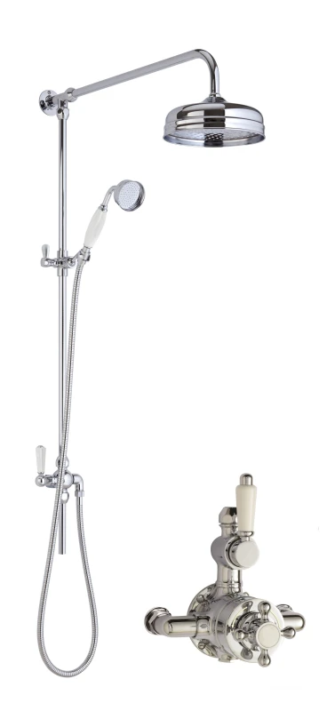 Image of Balterley Traditional Twin Exposed Valve Rigid Riser Shower Set Chrome White Silver unisex