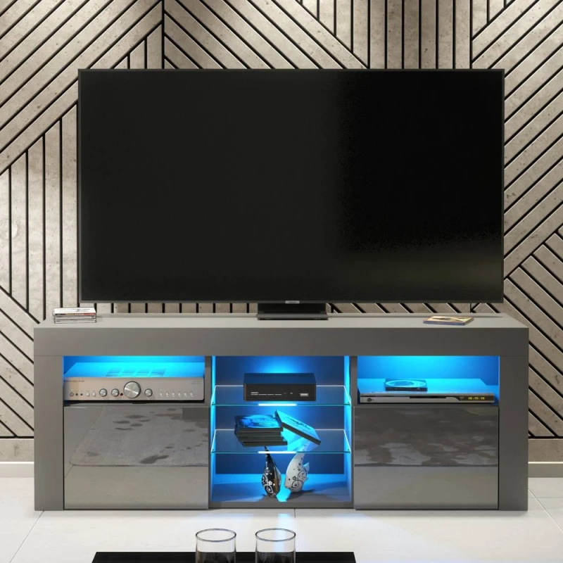 Image of Creative Furniture Pulse TV Unit 145cm - Dark Grey with Gloss Doors & LED Lights Dark Grey Unisex