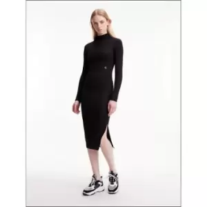 Image of Calvin Klein Jeans Shiny Rib High Neck Dress - Black