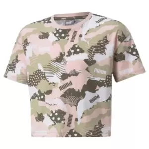 Image of Puma Alpha Boxy Camo Crop T Shirt - Green