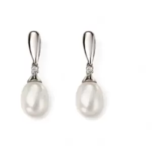 Image of Elements 9ct White Gold Pearl And Diamond Earring GE2075W