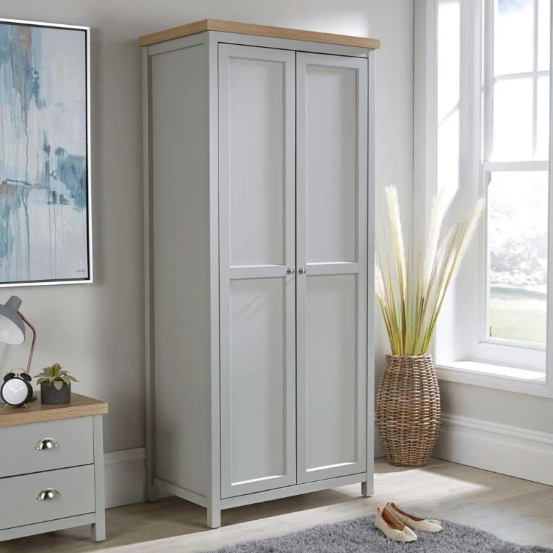 Image of Home Source Avon 2 Door Bedroom Wardrobe Storage Unit Grey