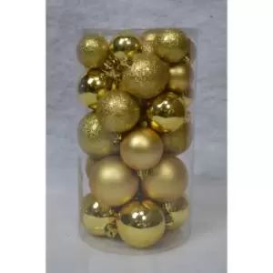 Image of Pack of 30 Assorted Shatterproof Christmas Tree Bauble Decorations - Gold