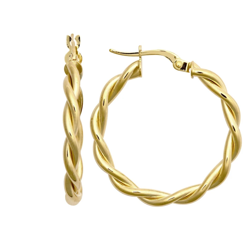 Image of Jewelco London 9ct Gold Plain Twisted Double Interlocked 3mm Hoop Earrings 25mm - JER785C Gold female