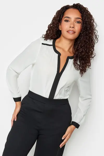 Image of Trim Detail Collarless Blouse