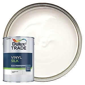 Image of Dulux Trade Vinyl Silk Emulsion Paint - Pure Brilliant White 5L