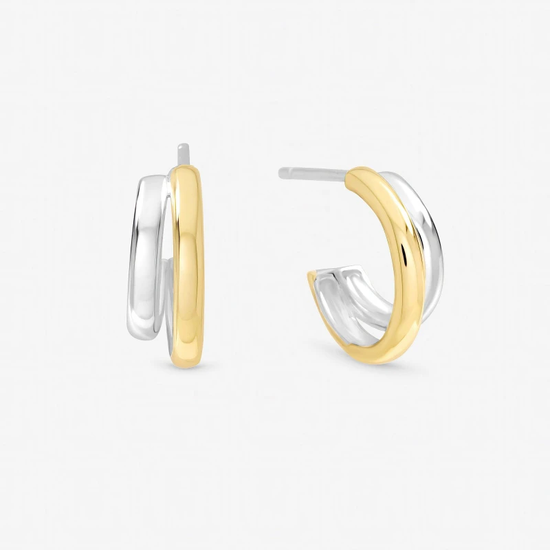 Image of Inicio Sterling Silver Plated Two Tone Double Row Hoops Silver female One Size