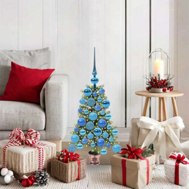 Image of vidaXL Christmas Tree with 150 LEDs with Stand, Blue Balls Green 65cm PE, Green 3396298