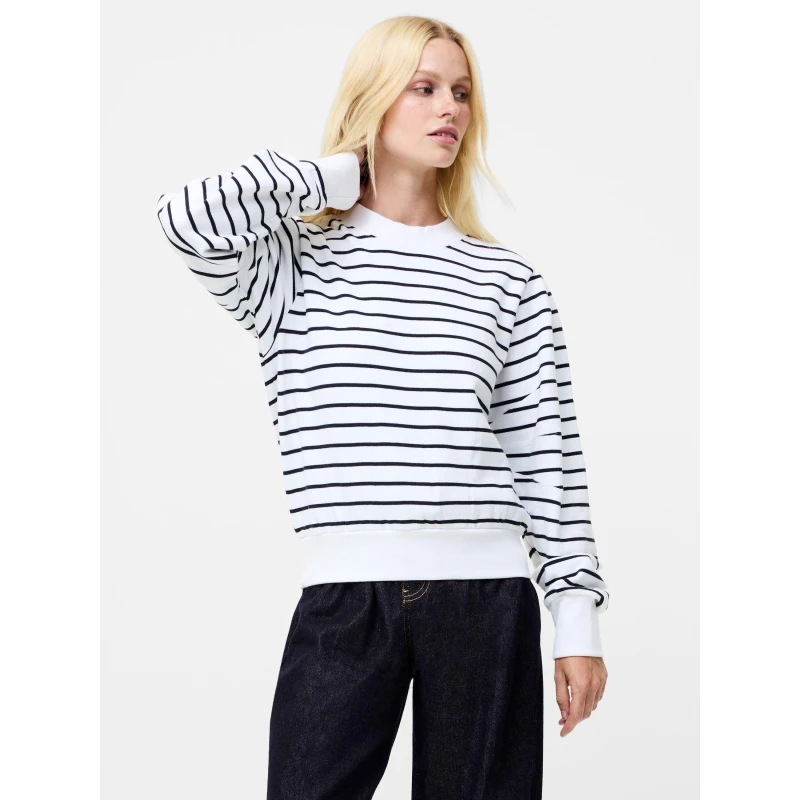 Image of French Connection Womens Sunday Stripe Cotton Relaxed Fit Crew Sweatshirt White female 8 (XS)