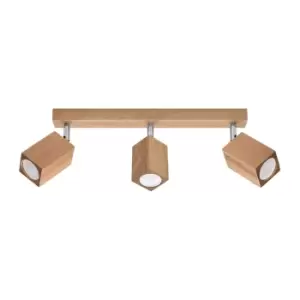 Image of Keke Oak Square Ceiling Spotlight Bar Wood, 3x GU10