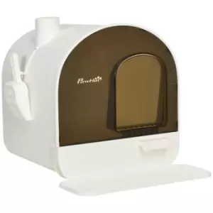 Image of PawHut Hooded Cat Litter Box, Kitten Litter Tray, with Lid, Scoop, Filter, Flap Door