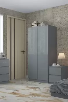 Image of Stora 2 Door Large Double Door Wardrobe High Gloss Grey