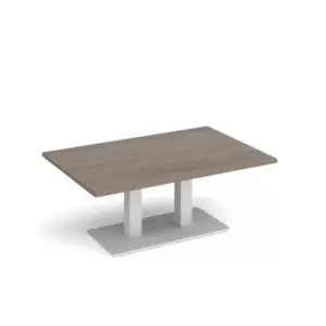 Image of Eros rectangular coffee table with flat white rectangular base and twin uprights 1200mm x 800mm - barcelona walnut