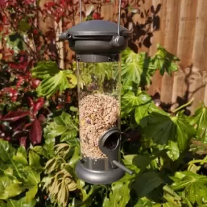 Image of Tom Chambers Heavy Duty Flick and Click 2 Port Garden Wild Bird Hanging Pewter Metal Seed Feeder