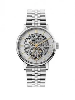 Image of Ingersoll Ingersoll Charles Silver And Gold Detail Skeleton Automatic Dial Stainless Steel Bracelet Watch
