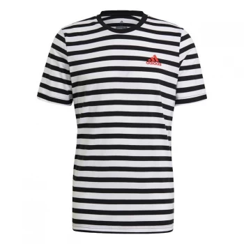 Image of adidas Essentials Stripey Embroidered Logo T-Shirt Mens - Black / White